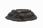 Large Rinka Unglazed Yamaaki Japanese Bonsai Pot – Chop and Nail Signed, Bold Worm Eaten Texture, Sharp Lines