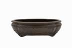 Large Oval Unglazed Yamaaki Japanese Bonsai Pot – Double Chop Nail Signature Worm Eaten Design