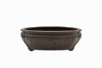 Large Oval Unglazed Yamaaki Japanese Bonsai Pot – Double Chop Nail Signature Worm Eaten Design
