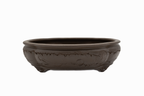 Large Oval Unglazed Yamaaki Japanese Bonsai Pot – Double Chop Nail Signature Worm Eaten Design