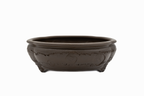 Large Oval Unglazed Yamaaki Japanese Bonsai Pot – Double Chop Nail Signature Worm Eaten Design