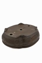 Large Oval Unglazed Yamaaki Japanese Bonsai Pot – Double Chop Nail Signature Worm Eaten Design