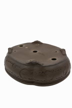 Large Oval Unglazed Yamaaki Japanese Bonsai Pot – Double Chop Nail Signature Worm Eaten Design
