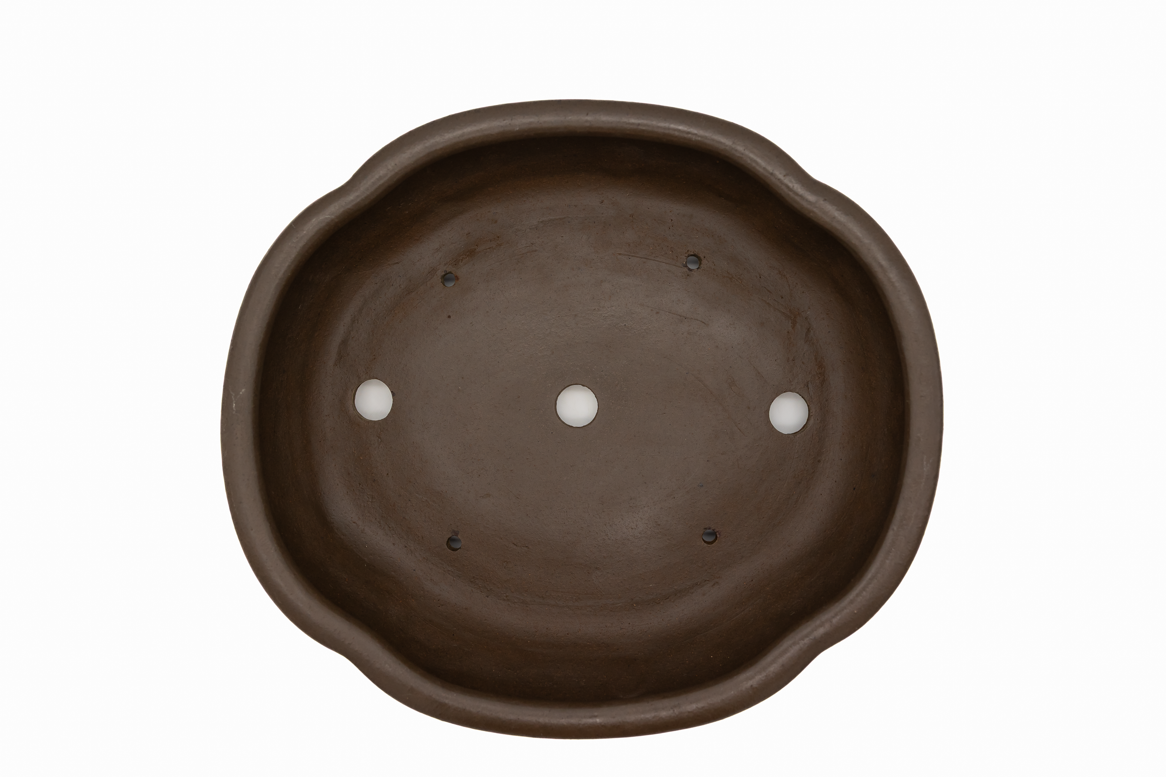 Large Oval Unglazed Yamaaki Japanese Bonsai Pot – Double Chop Nail Signature Worm Eaten Design