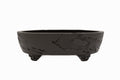 15x13x4.5 Inch Yamaaki Oval Bonsai Pot #48 – Worm Eaten Texture, Unglazed, Double Chop & Nail Signed