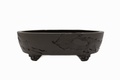 Large Oval Unglazed Yamaaki Japanese Bonsai Pot – Chop and Nail Signed, Worm Eaten Texture, Gargoyle Feet