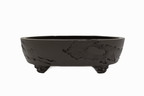 Large Oval Unglazed Yamaaki Japanese Bonsai Pot – Chop and Nail Signed, Worm Eaten Texture, Gargoyle Feet