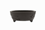 15x13x4.5 Inch Yamaaki Oval Bonsai Pot #48 – Worm Eaten Texture, Unglazed, Double Chop & Nail Signed