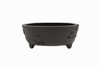 Large Oval Unglazed Yamaaki Japanese Bonsai Pot – Chop and Nail Signed, Worm Eaten Texture, Gargoyle Feet
