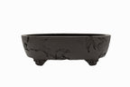 15x13x4.5 Inch Yamaaki Oval Bonsai Pot #48 – Worm Eaten Texture, Unglazed, Double Chop & Nail Signed
