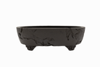 Large Oval Unglazed Yamaaki Japanese Bonsai Pot – Chop and Nail Signed, Worm Eaten Texture, Gargoyle Feet