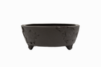 Large Oval Unglazed Yamaaki Japanese Bonsai Pot – Chop and Nail Signed, Worm Eaten Texture, Gargoyle Feet