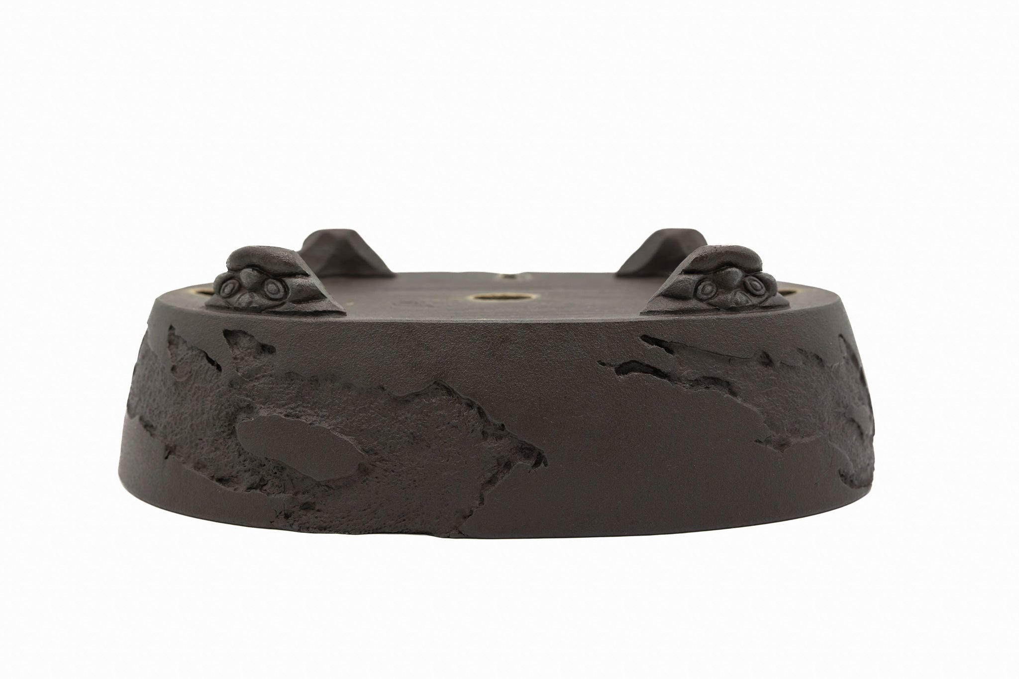 Large Rinka Oval Unglazed Yamaaki Bonsai Pot Japan – Double Chop Nail Signature Decorative Rim Worm Eaten Bold Feet