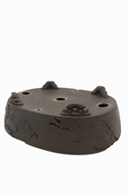 Large Oval Unglazed Yamaaki Japanese Bonsai Pot – Chop and Nail Signed, Worm Eaten Texture, Gargoyle Feet
