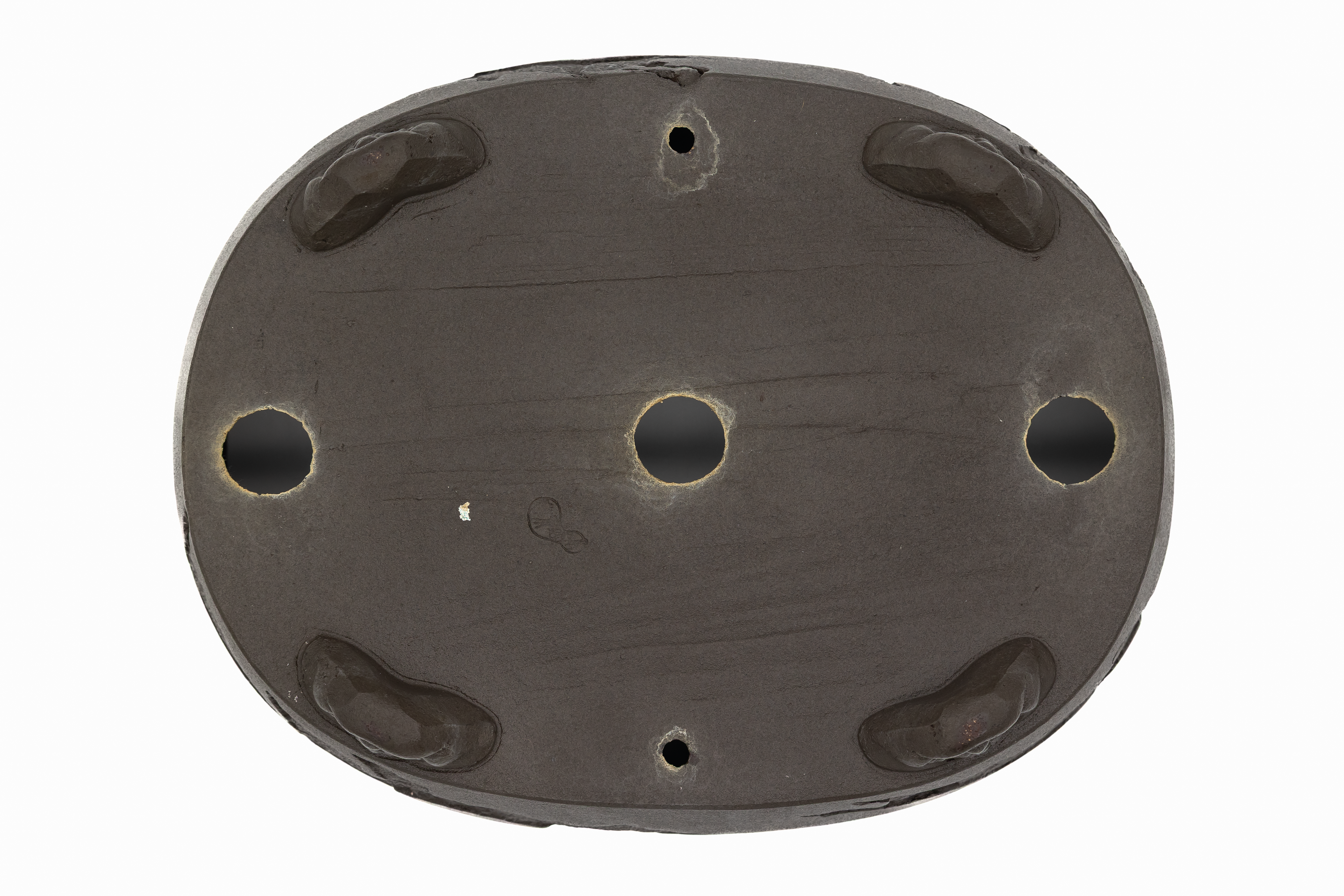 Large Oval Unglazed Yamaaki Japanese Bonsai Pot – Chop and Nail Signed, Worm Eaten Texture, Gargoyle Feet