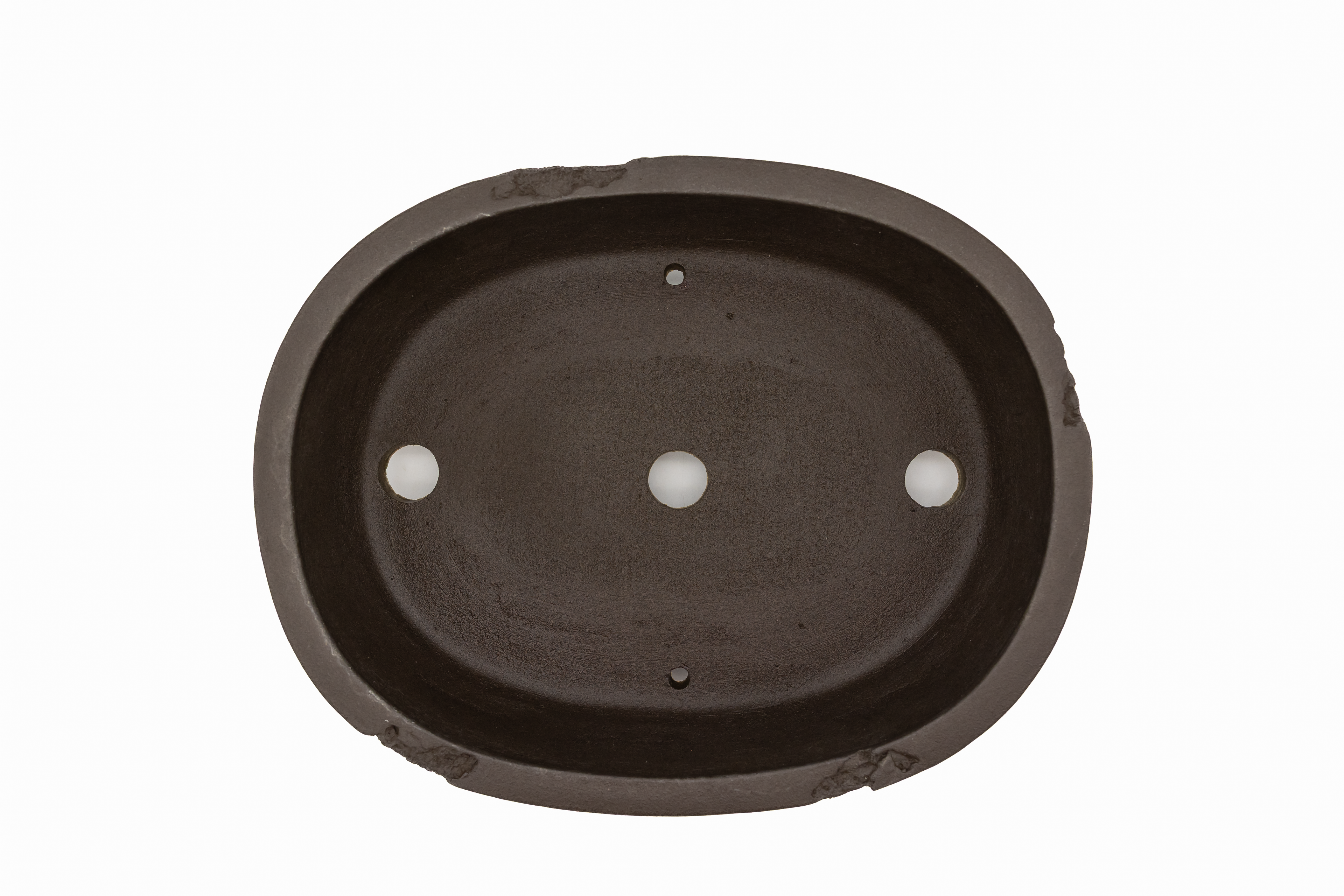 Large Oval Unglazed Yamaaki Japanese Bonsai Pot – Chop and Nail Signed, Worm Eaten Texture, Gargoyle Feet