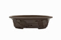 Large Rinka Oval Unglazed Yamaaki Bonsai Pot Japan – Double Chop Nail Signature Decorative Rim Worm Eaten Bold Feet
