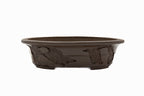 Large Rinka Oval Unglazed Yamaaki Bonsai Pot Japan – Double Chop Nail Signature Decorative Rim Worm Eaten Bold Feet