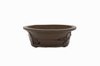 Large Oval Unglazed Yamaaki Japanese Bonsai Pot – Double Chop Nail Signature, Thick Decorative Worm-Eaten Rim