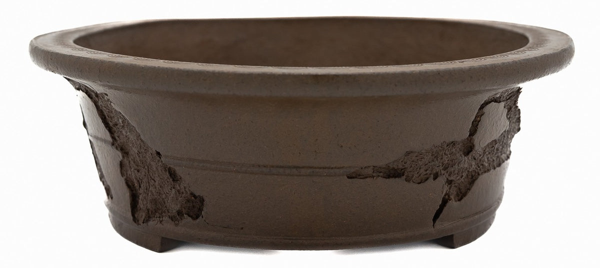 Yamaaki Oval Unglazed Bonsai Pot 15" Double Chop Nail Sign