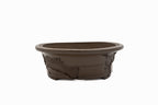 Large Oval Unglazed Yamaaki Japanese Bonsai Pot – Double Chop Nail Signature, Thick Decorative Worm-Eaten Rim