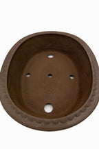 Large Rinka Oval Unglazed Yamaaki Bonsai Pot Japan – Double Chop Nail Signature Decorative Rim Worm Eaten Bold Feet