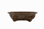 Large Oval Unglazed Yamaaki Japanese Bonsai Pot – Worm Eaten Flat Rim, Chop and Nail Signed