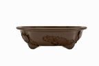 Large Oval Unglazed Yamaaki Japanese Bonsai Pot – Worm Eaten Flat Rim, Chop and Nail Signed
