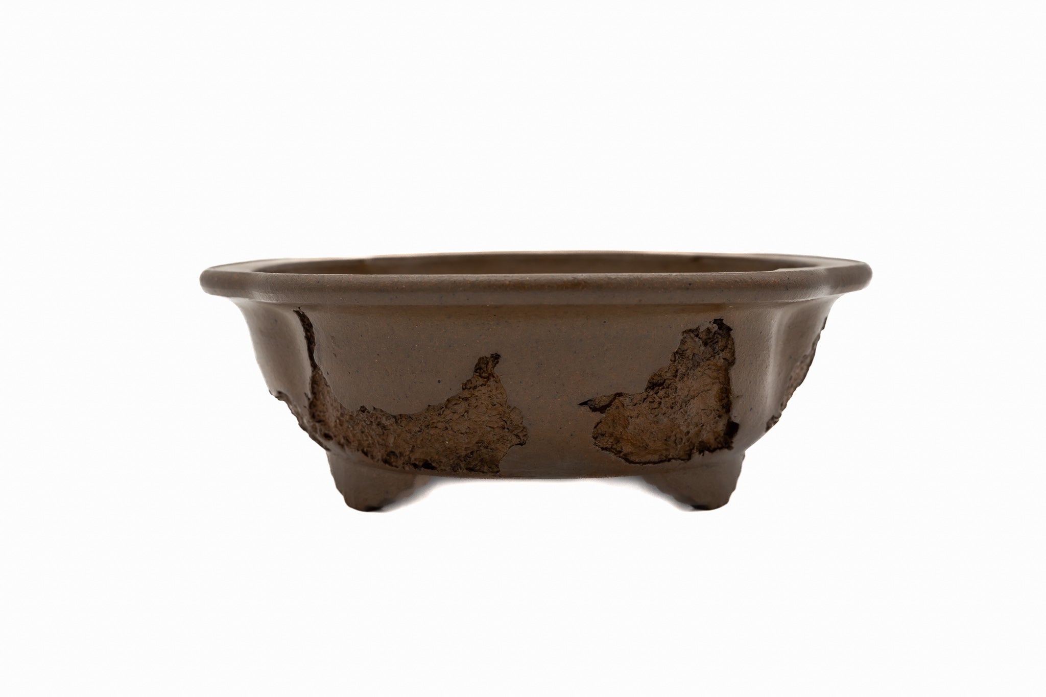 Large Oval Unglazed Yamaaki Japanese Bonsai Pot – Worm Eaten Flat Rim, Chop and Nail Signed