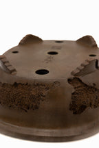 Large Oval Unglazed Yamaaki Japanese Bonsai Pot – Worm Eaten Flat Rim, Chop and Nail Signed