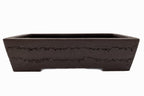Large Rectangular Unglazed Yamaaki Bonsai Pot – Japanese Worm Eaten Decorative Rim, Chop and Nail Signed