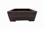 Large Rectangular Unglazed Yamaaki Bonsai Pot – Japanese Worm Eaten Decorative Rim, Chop and Nail Signed