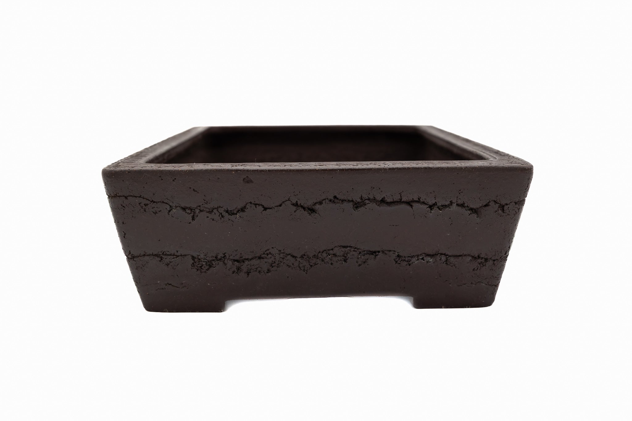 Large Rectangular Unglazed Yamaaki Bonsai Pot – Japanese Worm Eaten Decorative Rim, Chop and Nail Signed