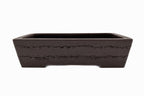 Large Rectangular Unglazed Yamaaki Bonsai Pot – Japanese Worm Eaten Decorative Rim, Chop and Nail Signed