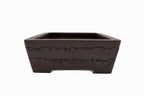 Large Rectangular Unglazed Yamaaki Bonsai Pot – Japanese Worm Eaten Decorative Rim, Chop and Nail Signed