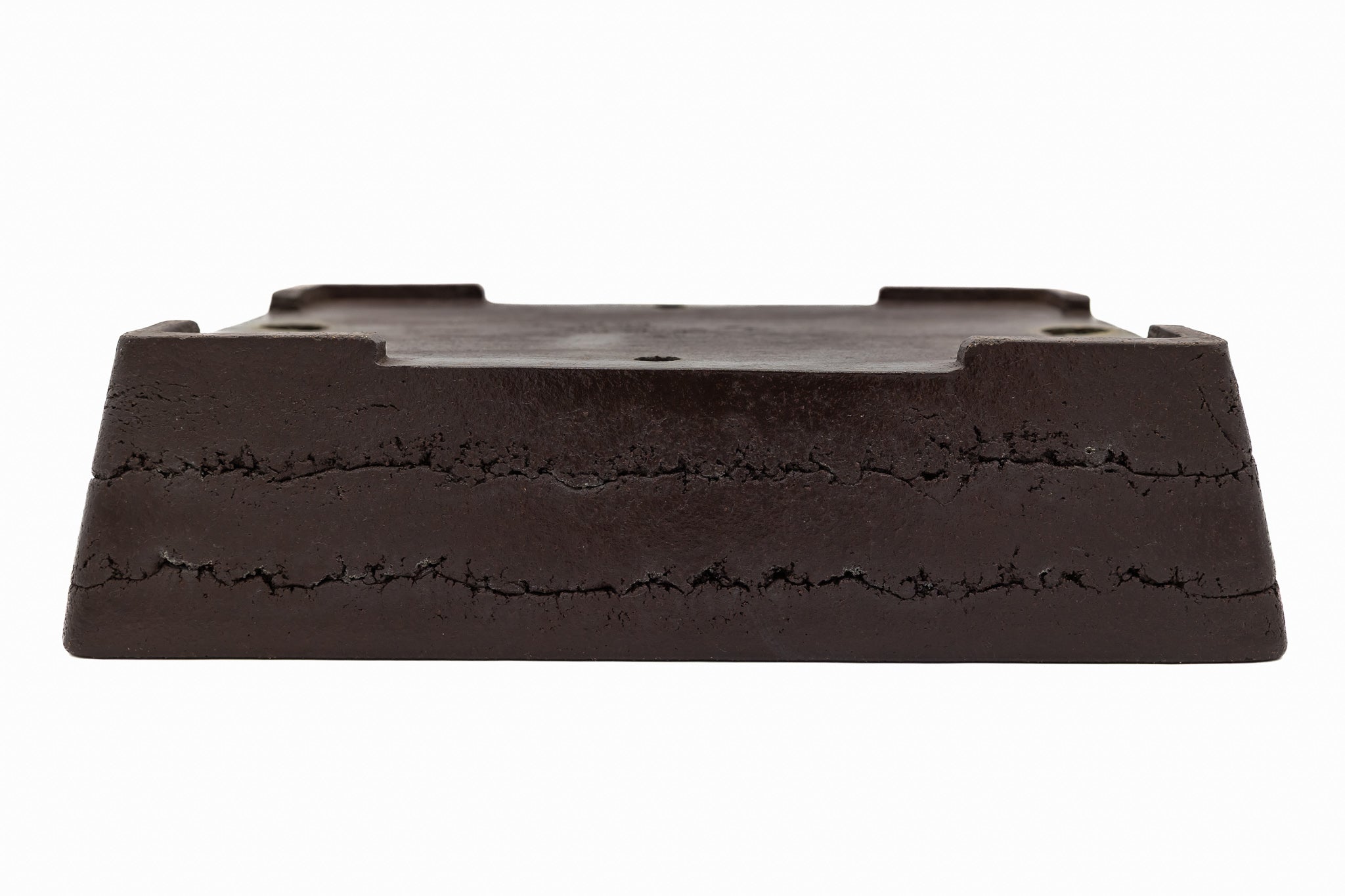 Large Rectangular Unglazed Yamaaki Bonsai Pot – Japanese Worm Eaten Decorative Rim, Chop and Nail Signed