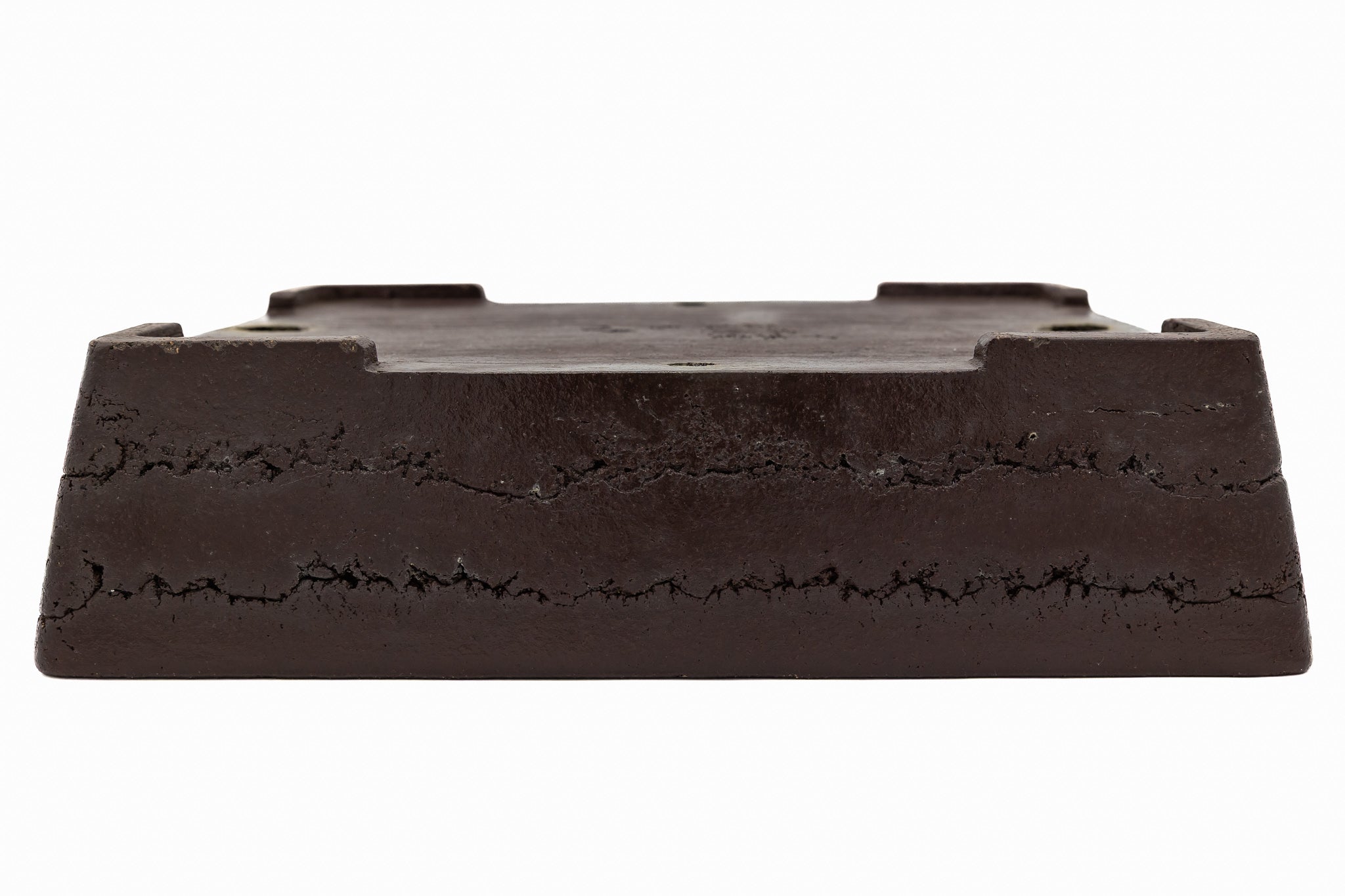 Large Rectangular Unglazed Yamaaki Bonsai Pot – Japanese Worm Eaten Decorative Rim, Chop and Nail Signed