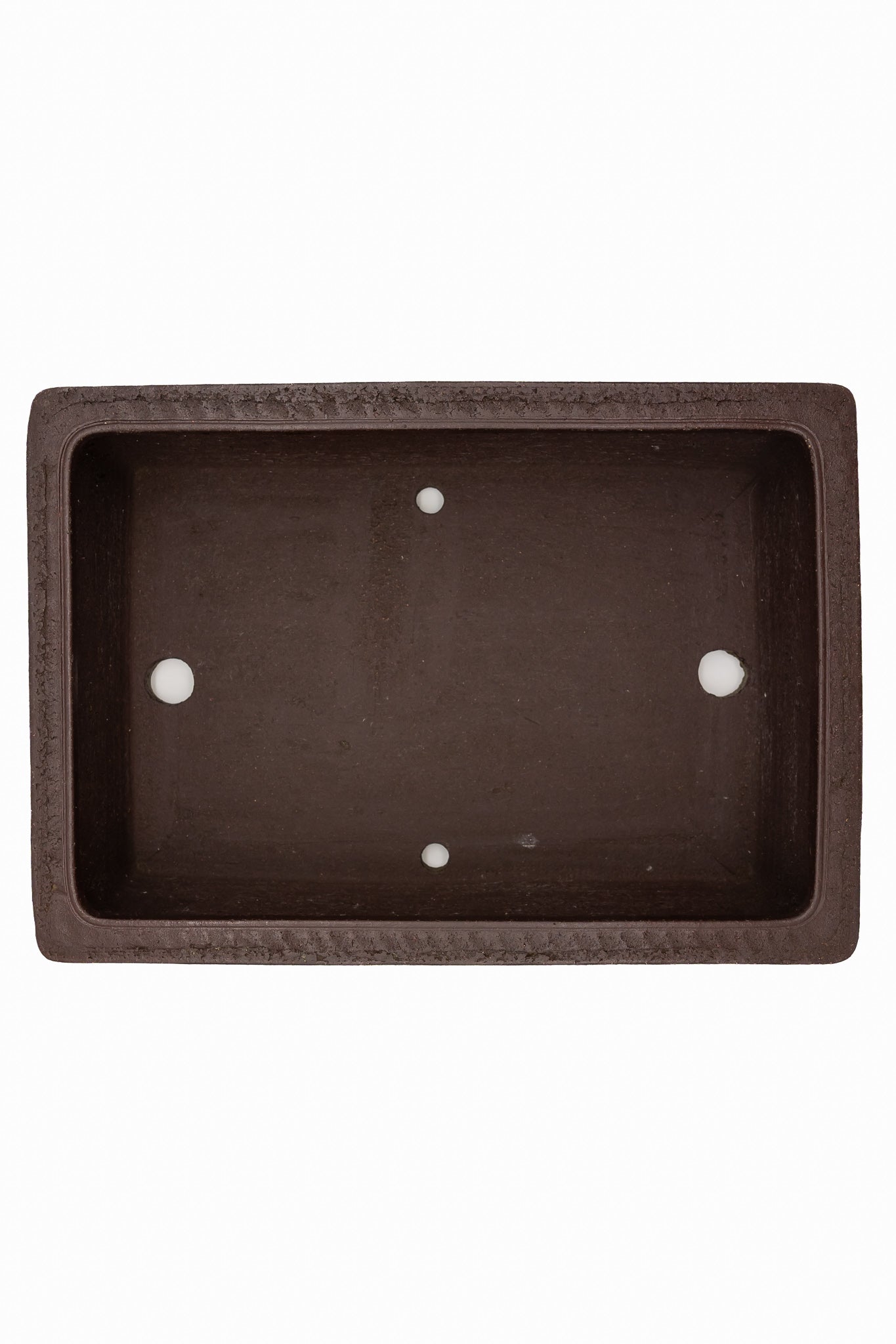 Large Rectangular Unglazed Yamaaki Bonsai Pot – Japanese Worm Eaten Decorative Rim, Chop and Nail Signed