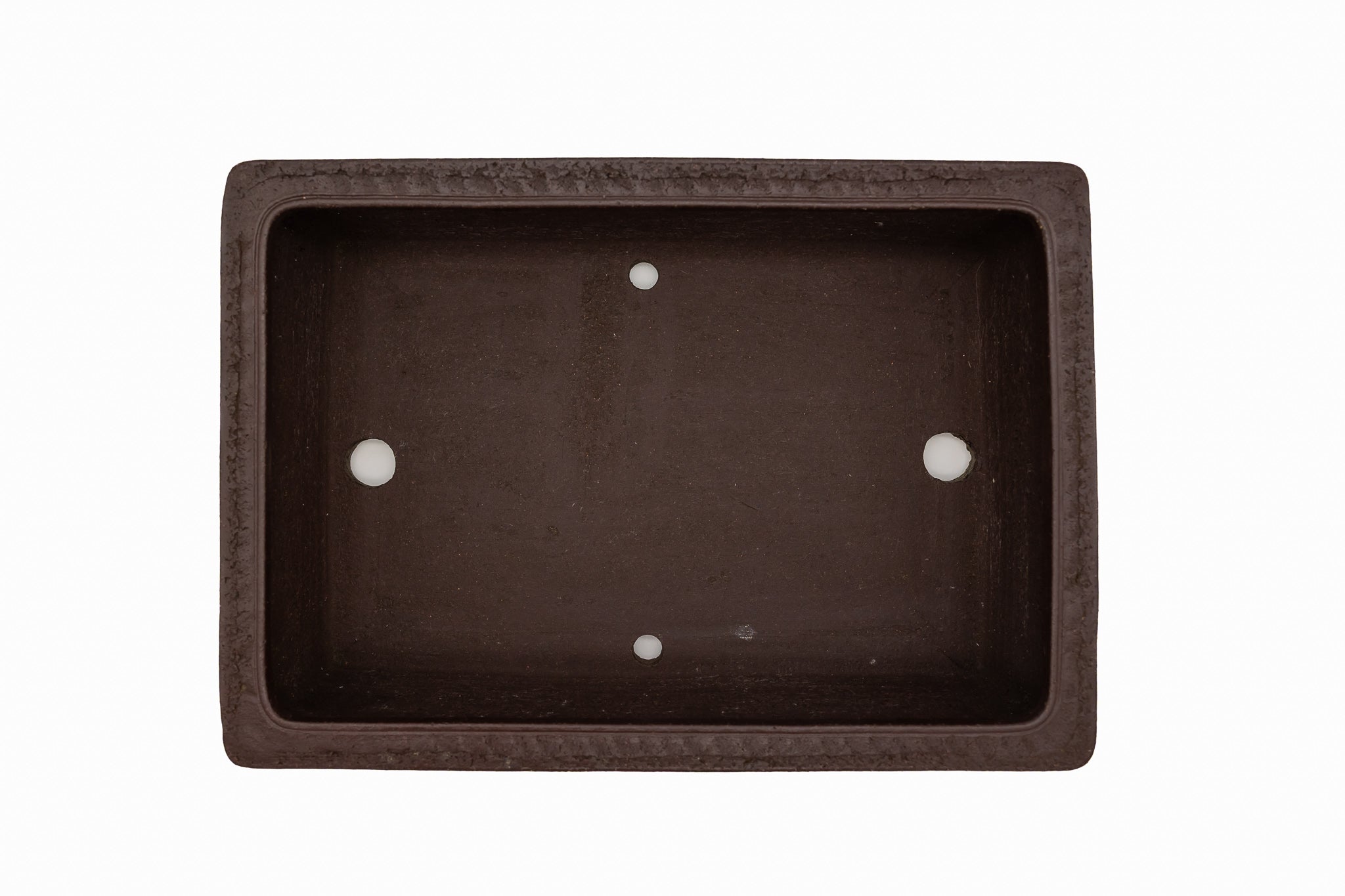 Large Rectangular Unglazed Yamaaki Bonsai Pot – Japanese Worm Eaten Decorative Rim, Chop and Nail Signed