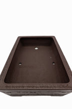 Large Rectangular Unglazed Yamaaki Bonsai Pot – Japanese Worm Eaten Decorative Rim, Chop and Nail Signed