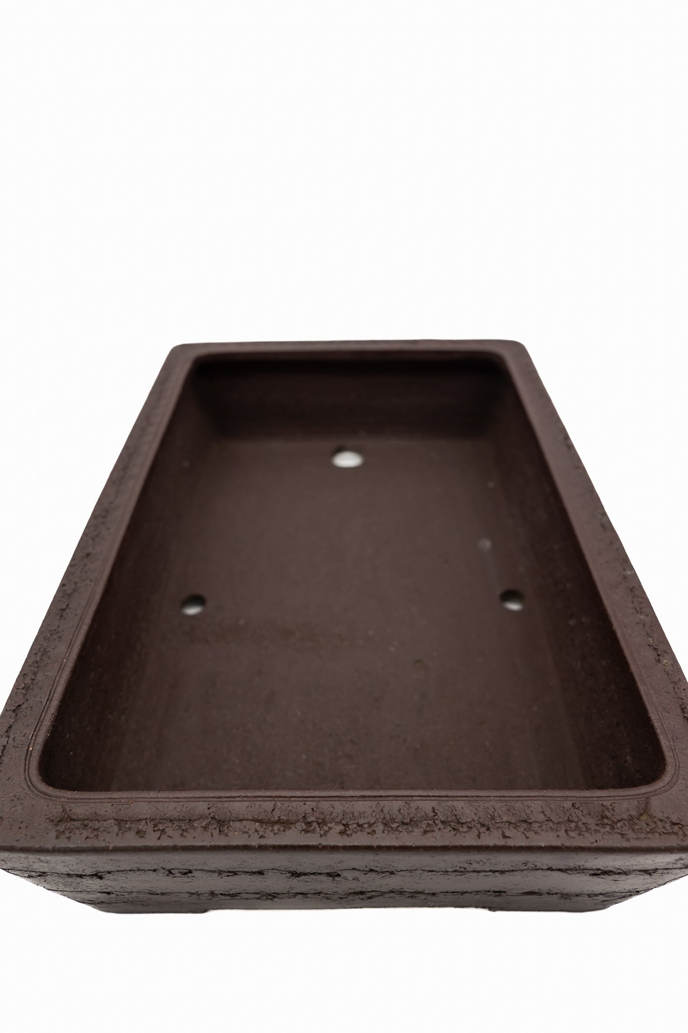 Large Rectangular Unglazed Yamaaki Bonsai Pot – Japanese Worm Eaten Decorative Rim, Chop and Nail Signed
