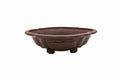 Large Oval Unglazed Yamaaki Japanese Bonsai Pot – Double Chop Nail Signature, Bold Form, Thick Rim