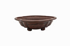 Large Oval Unglazed Yamaaki Japanese Bonsai Pot – Double Chop Nail Signature, Bold Form, Thick Rim