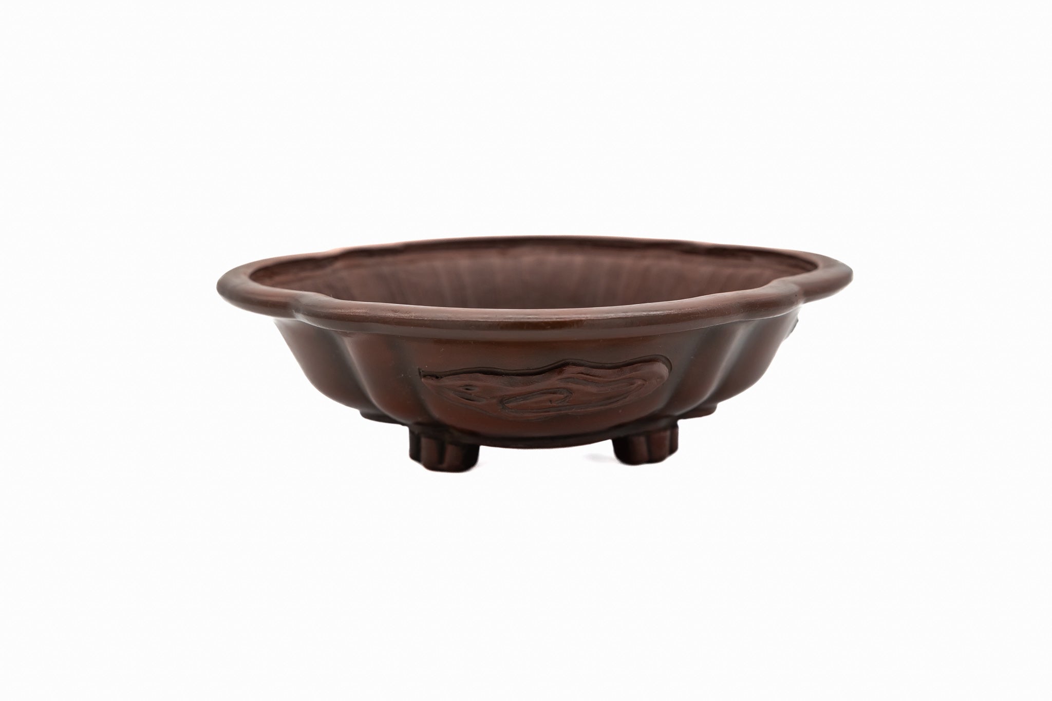 Large Oval Unglazed Yamaaki Japanese Bonsai Pot – Double Chop Nail Signature, Bold Form, Thick Rim