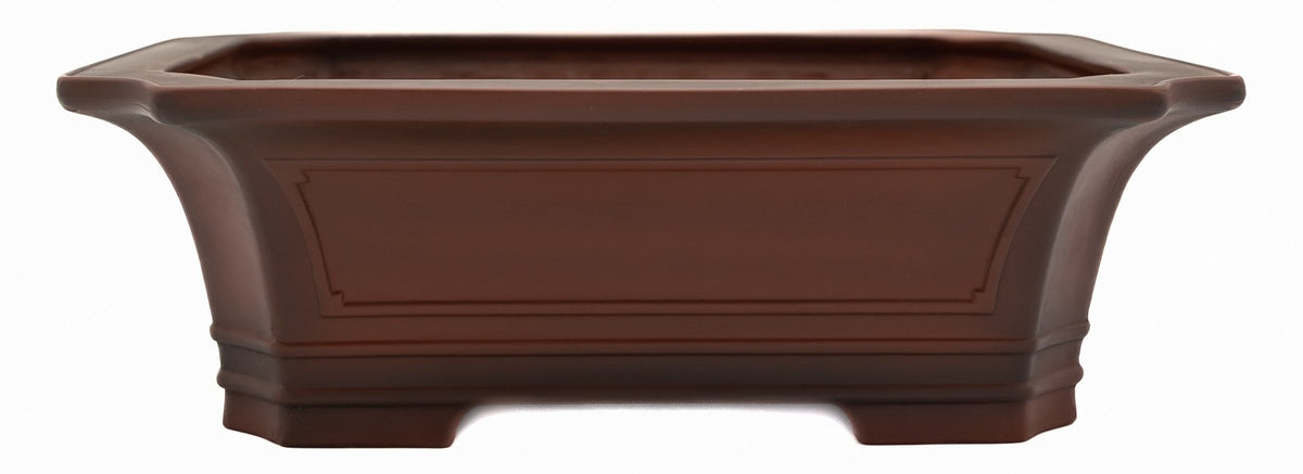 Bigei Unglazed Rectangle Bonsai Pot | Hand Carved | 12.5"
