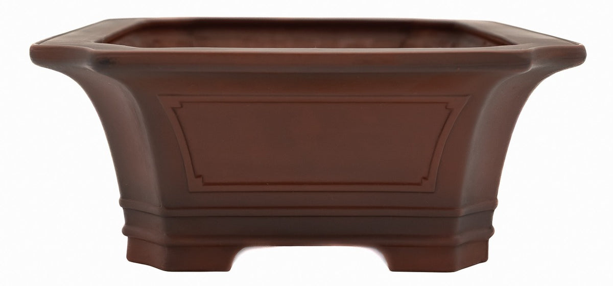 Bigei Unglazed Rectangle Bonsai Pot | Hand Carved | 12.5"
