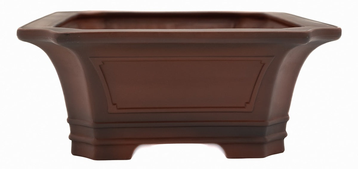Bigei Unglazed Rectangle Bonsai Pot | Hand Carved | 12.5"