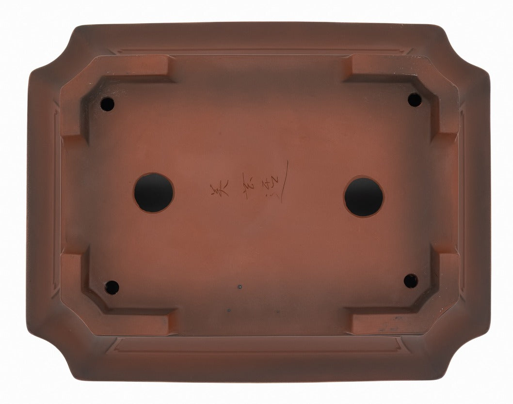 Bigei Unglazed Rectangle Bonsai Pot | Hand Carved | 12.5"