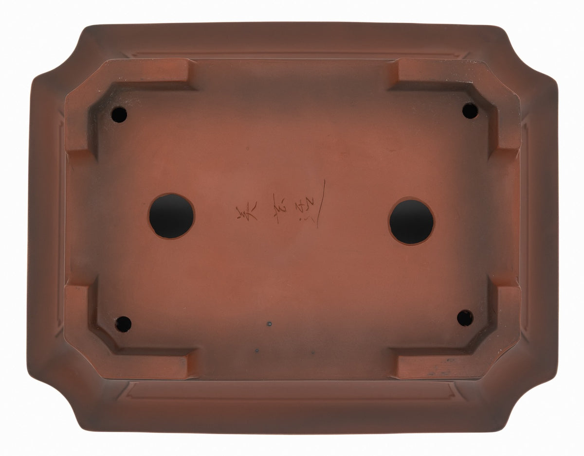 Bigei Unglazed Rectangle Bonsai Pot | Hand Carved | 12.5"