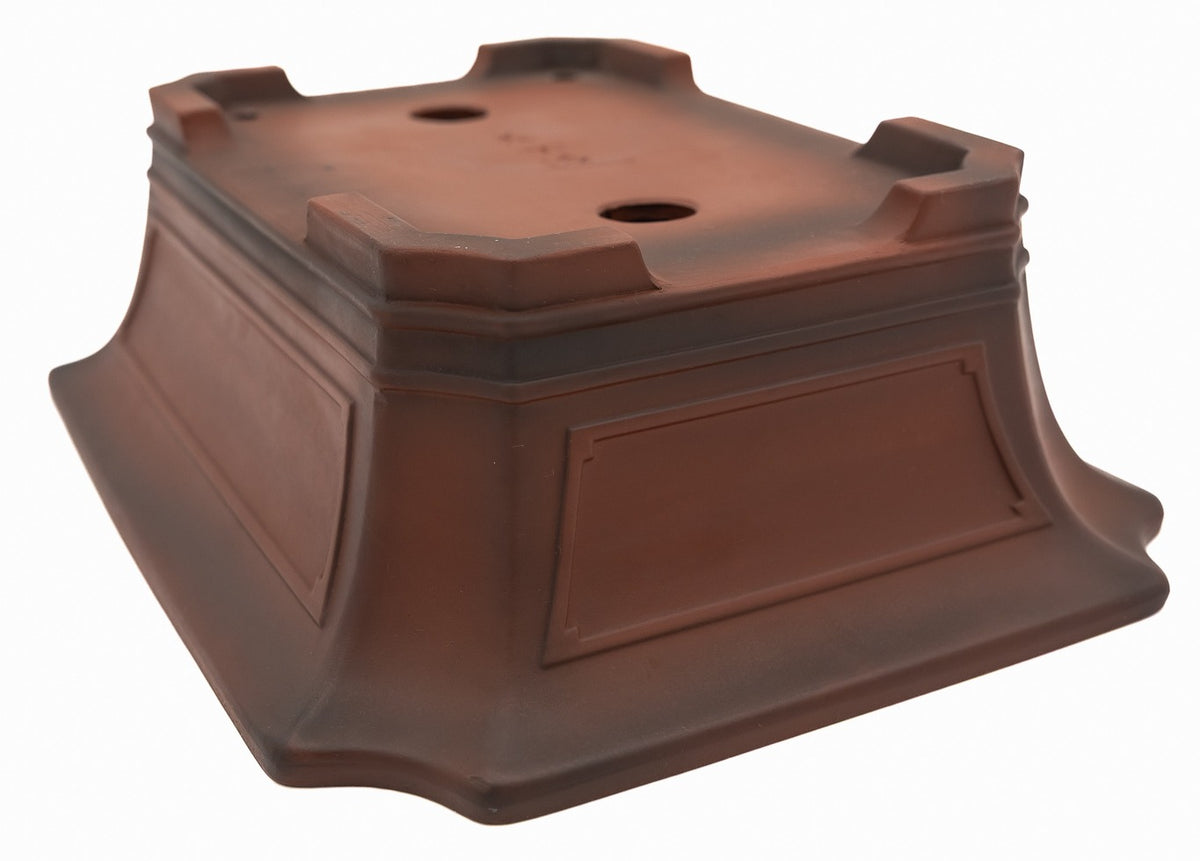Bigei Unglazed Rectangle Bonsai Pot | Hand Carved | 12.5"